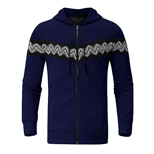 Wankang Mens Full Zip Up Hooded Sweatshirts Fashion Print Hoodies Sweater Patchwork Color Block Sweaters with Zipper Pockets3