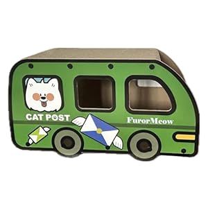 Cat Scratching Board, Green Bus Scratcher, Double Layers Cardboard’s Bed and House, 9×11.8×22 Inch, Fun for Play and Tunnel for Rest for M & L Cats, Protecting Coaches from Being Scratched