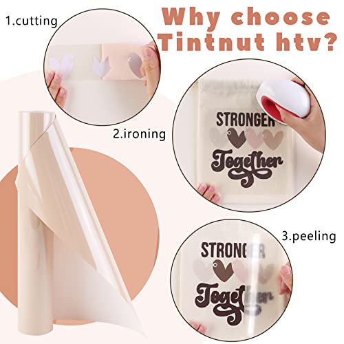 Image of Tintnut Pale Peach Heat Transfer Vinyl - 10 inches x 6ft Nude Bundle Brown Iron On Vinyl for T-Shirts DIY