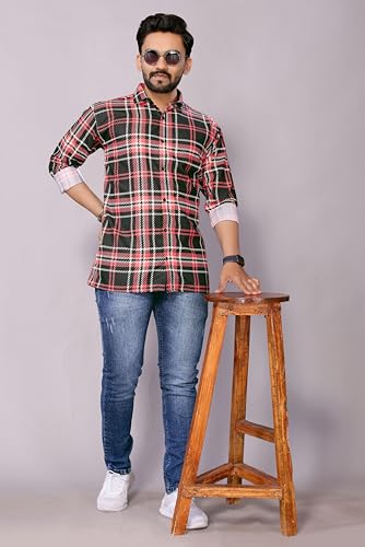 Image of GURIK Men's Cotton Box Checkered Slim Fit Casual Shirt with Chest Pocket, Full Sleeve Shirt for Formal & Casual Wear