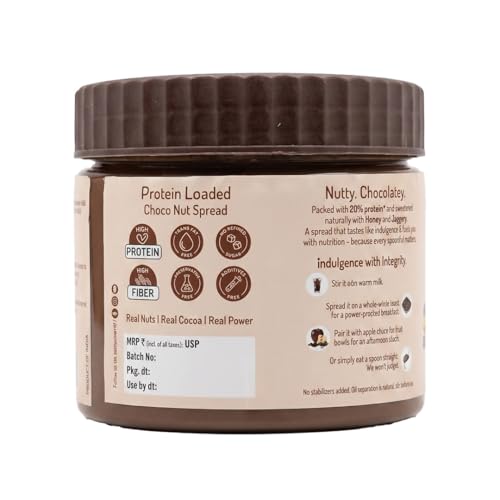 Image of Eatopia Choco Nut Spread 360g | 56% Nuts - Almond, Hazelnut, Peanut, Cashew | No Refined Sugar | Made with Honey & Jaggery | 20% Protein | Rich Cocoa | No Added Preservatives | Healthy Chocolate Spread