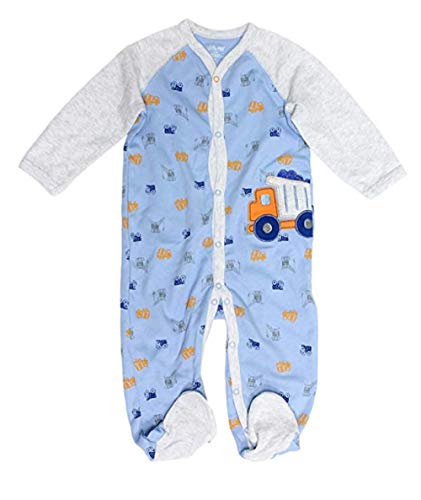 Little Me Full Zip One Piece Sleeper for Baby Boys (Grey/Blue, 6 Months)