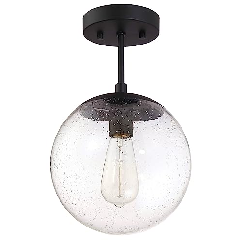 Image of Design House Gracelyn 1-Light Dimmable Semi-Flush Ceiling Light, Clear Seedy Glass, Matte Black, 588517