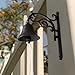 Decorative Iron Wall Mounted Bell with Rope Pull, Rustic Dinner Bell for Ship School Reception Church,Manually Shaking Doorbell for Outside Porch Garden,Black
