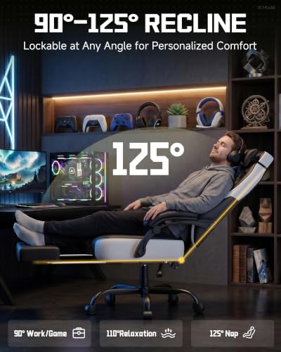 Image of GTPLAYER Big & Tall Gaming Chair, Wide Reclining with Footrest for Adults | Ergonomic High Back Computer Desk Chair, Comfort Padded Seat with Lumbar Support for Big /Tall, Office /Home, Black & White
