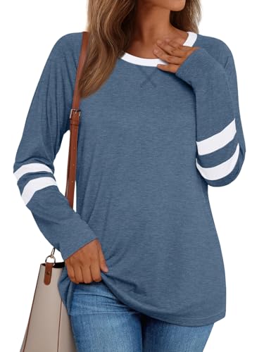 Image of AUTOMET Womens Color Block Long Sleeve Shirts Oversized Crewneck Casual Top