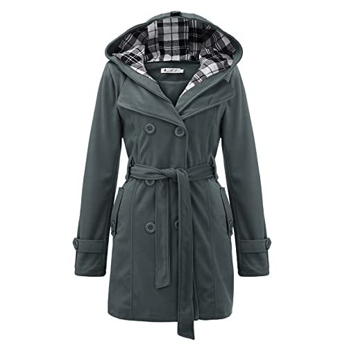 Manteau long gris femme avec ceinture et capuche chaude en grande taille pour l'hiver