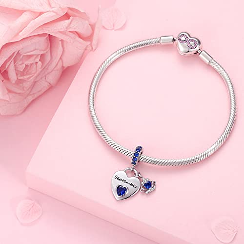 Birthstone Charms for Charms Bracelet: 925 Sterling Silver Heart Dangle Charms for Bracelets and Necklaces, Birthday Mother's Day Christmas Jewelry Gifts For Women.3