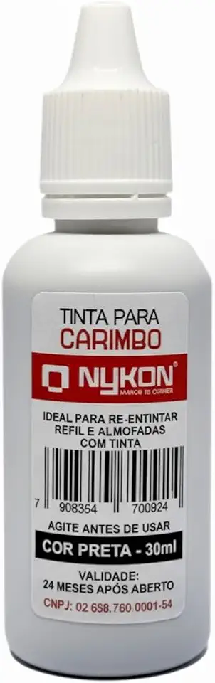 Tinta para Carimbo 30ml Nykon – Refil para Carimbos e Almofadas, Secagem Rápida, Alta Durabilidade, Ideal para Escritórios e Uso Profissional (Preto)