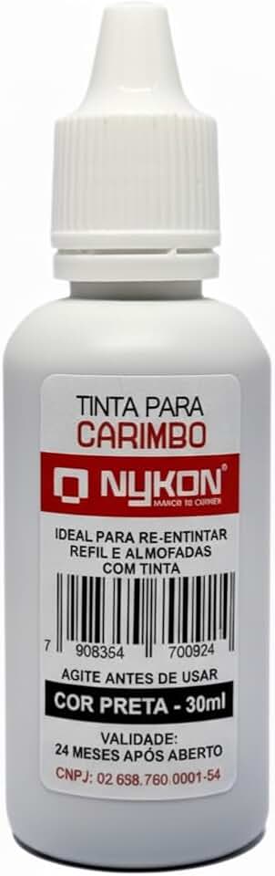 Tinta para Carimbo 30ml Nykon – Refil para Carimbos e Almofadas, Secagem Rápida, Alta Durabilidade, Ideal para Escritórios e Uso Profissional (Preto)