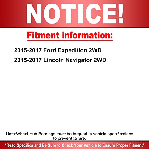 Motorbymotor 515157 Front Wheel Bearing And Hub Assembly 2Wd With Abs 6 Lugs Fits For 2015 2016 2017 Ford Expedition Lincoln Navigator Heavy Duty Hub Bearing Rwd-2Pk #TOP3