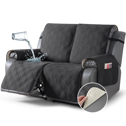 Image of TAOCOCO 100% Waterproof Oversized Loveseat Recliner Cover, Non Slip Split Couch Covers for Reclining Loveseat with Elastic Straps for Kids Pets(Oversized 2 Seater, Charcoal Gray)