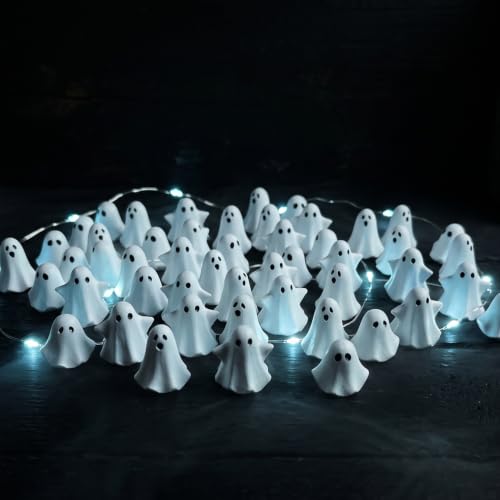 Image of FESTGLOX 50Pcs Mini Resin Ghosts, Tiny Halloween Ghost Figurines Miniatures