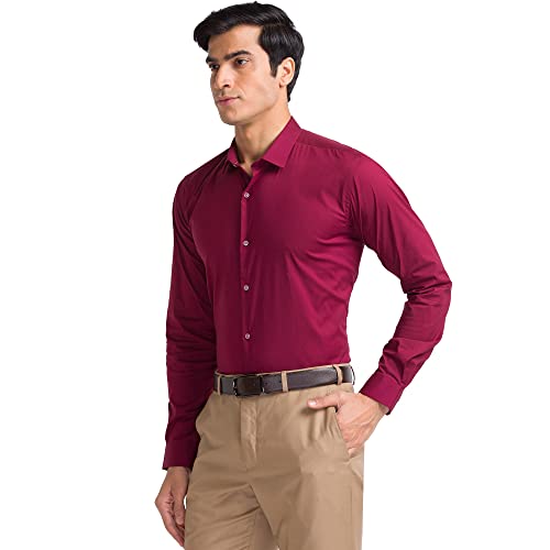 Image of Park Avenue Men's Cotton Blend Solid Pattern Slim Fit Regular Collar Full Sleeve Formal Shirt