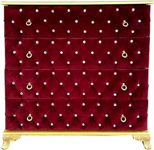 Casa Padrino Commode baroque avec 4 tiroirs et strass Rouge/doré 100 x 45 x H. 90 cm - Meuble de chambre baroque en bois massif avec 4 tiroirs et strass