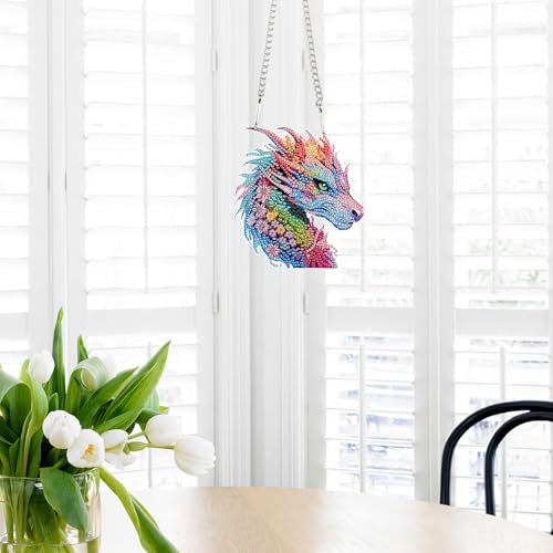 Image of AiYuanzsh Colorful Dragon Diamond Art Painting Hanging Decor - DIY 5D Crystal Rhinestone Art Kit for Adults, Fantasy Window Wall Ornament Craft Gift