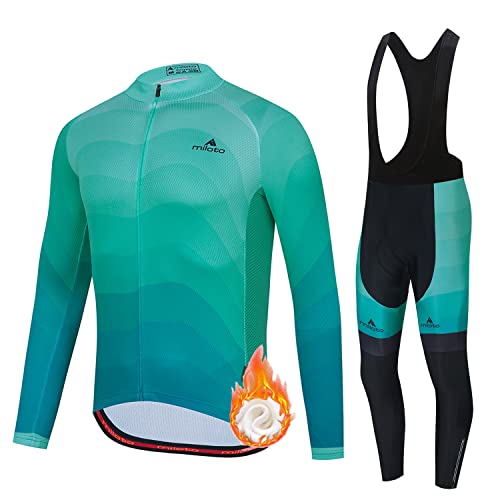 Conjunto Ropa Ciclismo Invierno Maillot Ciclista Hombre Manga Larga Completa Traje Bicicleta Polar Térmico,Camiseta MTB Ciclo y Pantalones Tirantes con 19D Acolchado De Gel,Jerseys Respirable(7,3XL) Cover