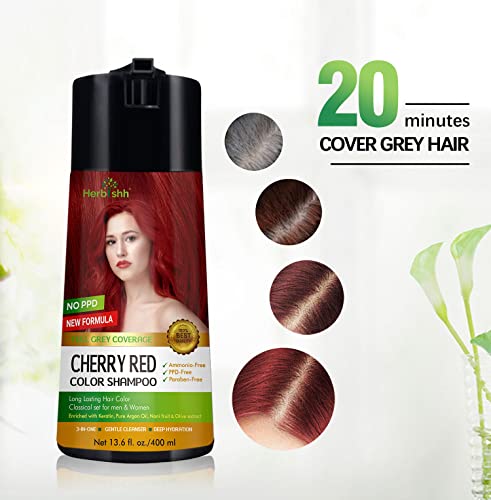 Image of Herbishh Hair Dye Shampoo 3 in 1 Hair Color Shampoo for Women & Men for Gray Hair Coverage for Instant coloring Champu Para Canas Mujer PPD Free (Cherry Red)