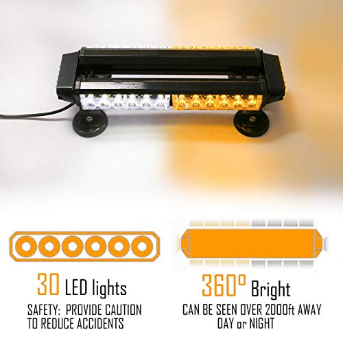 LE-JX Amber/White 30 LEDs Safety Strobe Flashing Light Bar Double Side High Intensity Roof Top Plow Flash Traffic Advisor Emergency Hazard Warning Lighting Mini Beacon with Magnetic Base (Yellow,30W)