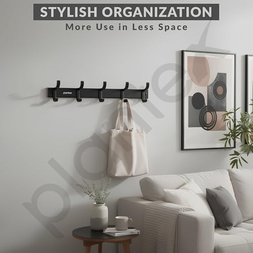 Image of Plantex Aluminum Hook Rail with Movable Hooks for Wall /5 Hooks Hook Rail for Bathroom /Kitchen /Bath Towel Hook /Wall Hooks for Hanging - Pack of 1 (Black)