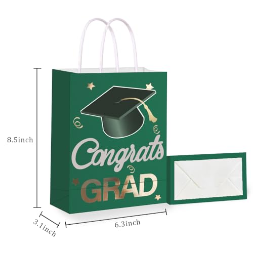 Image of 12 Pieces Graduate Gift Bags, Graduation Party Decorations (Green Gold)