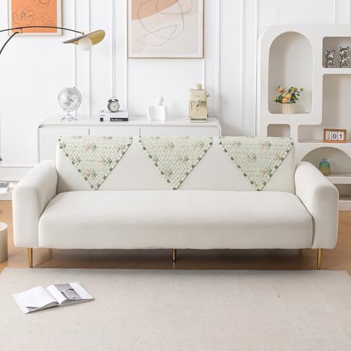 Image of HOKIPO 'HomeHues Series' Quilted Printed Sofa Back Cover, Pack of 1, Light Green Ash Gypsy Flower (IN-898-S-D5)