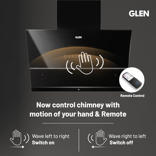 Image of Glen Chimney Auto Clean Glass Chimney for Kitchen Filter-less with Heat Sensor, BLDC Motor 1600 m /h - 90cm (CH 6065 HSR BLDC BL AC)