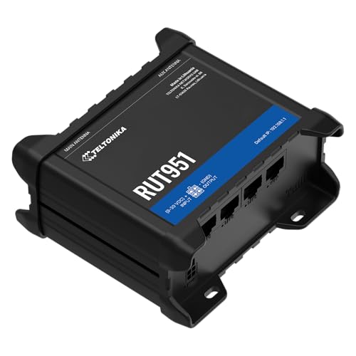 Image of Teltonika RUT951 RUT951A00800 Industrial 4G LTE Router, Dual SIM Cellular Router with Wi-Fi & Ethernet, 3G /4G Connectivity, Remote Monitoring & VPN Support, North America Version | CAT4 4g LTE, Dual-SIM Auto-Failover, WI-FI 2.4ghz, 1xwan Plus 3xlan, Rms and Vpn Support