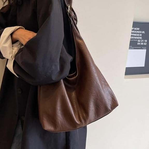 Image of Hobo Shoulder Bag for Women - Soft PU Leather Slouchy Tote Purse | Casual Lightweight Handbag for Work, Travel & Everyday Use