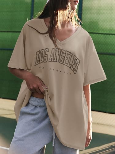 Image of ATHMILE Womens Oversized Shirts V Neck Plus Size Spring Workout Summer Tops Beach Vacation 2026 Gym Clothes Basic Tee
