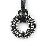 HAQUIL Viking Runes Necklace - Metal Alloy, Norse Runic Coin Talisman Pendant - PU Leather Cord, 19.7"