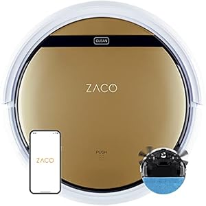 ZACO V5x robotstofzuiger met dweilfunctie, met Wi-Fi, app en Alexa bediening, automatische stofzuigrobot, 2-in-1 nat dweilen tot 180 m² of stofzuigen, voor dierenharen, met oplaadstation, Bronze Brown
