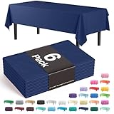 Party Solids 6-Pack Premium Plastic Tablecloth 54in. x 108in. Rectangle Plastic Table Cover - Navy