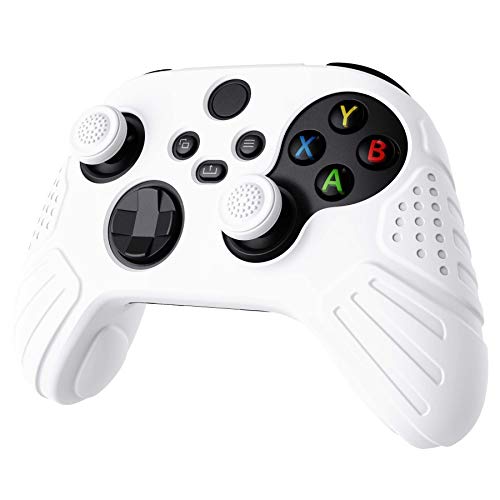 eXtremeRate PlayVital Silikonowe Etui Ochronne do Xbox Series X S Kontrolera,Ergonomiczne Obudowy Skórki do Xbox Series X S,Pokrowiec Ochraniacze z Nakładkami na Kciuki-Biały