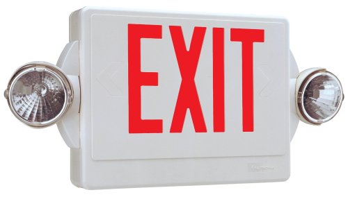 Lithonia Lighting Quantum Red LED Combo Exit/Emergency Light with Back-Up Battery, White #LHQMSW1R 120/277