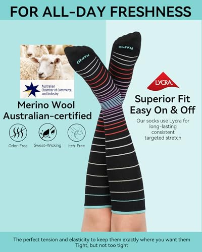 HAPIU Merino Wool Easy On Compression Socks for Women & Men, 15-20 mmHg, Plus Size Knee High Stocking for Nurses, Pregnancy, Travel, Flight, Medias de Compresión Mujer4