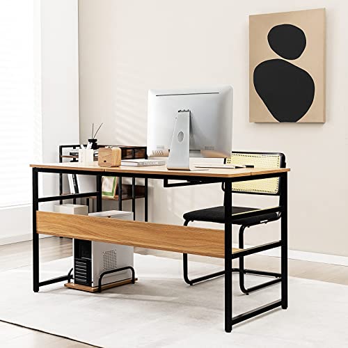 Tangkula 55-Inch Computer Desk, Drafting Table With Tiltable Desktop For Drawing Writing Reading Studying, Multifunctional Art Desk Craft Workstation With Cpu Stand & Storage Shelf For Home Office #TOP1