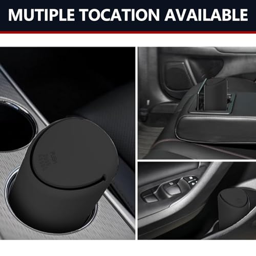 Image of UGSHY 1 PC Car Trash Can with Lid, 2.5 inch x 6.2 inch Silicone Portable Small Trash Can, Cup Type Embedded Integrated Waterproof Trash Can for Most Cars SUVs and Trucks (Black)