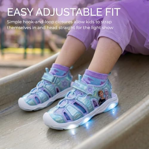Image of Disney Girls Frozen LED Light Up Sandal Outdoor Slipon Quick Dry Waterproof Shoe Size 5-10 Toddler 11-12 Little Kid