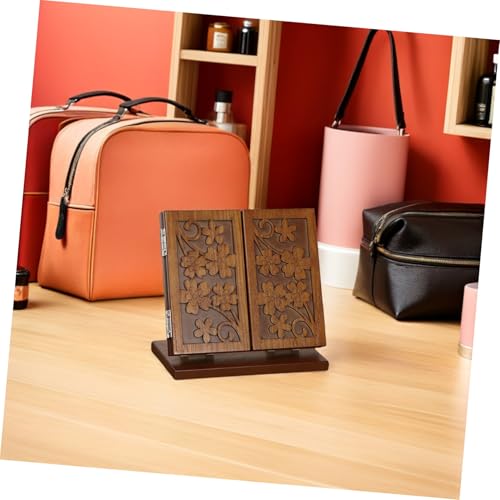 Miroir pliant à trois faces en bois sculpté marron au design fleur unique