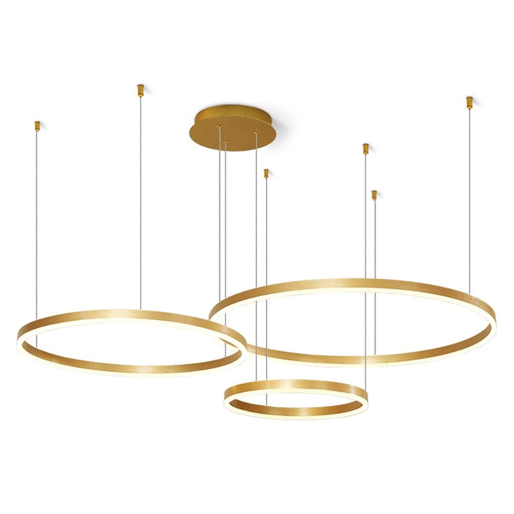 KXEcoLife Contemporary 3 Ring Chandelier Lighting with Remote Control, Minimalism Ceiling Light Fixture Adjustbable Height Luxury for Large Space,Foyer,Entrance,Dining Room