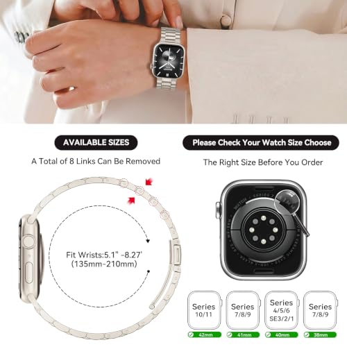 Image of Bestig Compatible with Apple Watch Bands for Men Women 40mm 38mm 41mm 42mm Series 11 10,Premium Solid Stainless Steel Metal Business Wristband Strap for iWatch Series 10 9 8 7 6 SE 5 4 3 2 1,Starlight