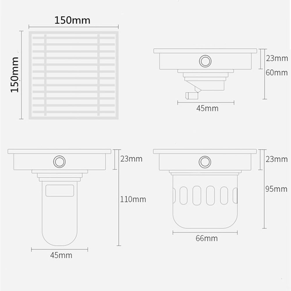 XBTGS 1 desagüe de suelo de ducha de acero inoxidable 304 de 15 cm, lineal antiolor, largo, para cocina e inodoro, 15 cm, diámetro 15 cm-A