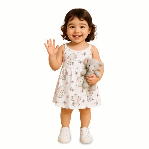 Image of Kidbea Cotton Baby Dress for Girls | Soft Sleeveless Summer Dress for Girl | Cute Printed Newborn Baby Muslin Frocks with Tie-Up Closure