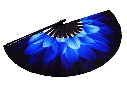 Amajiji Large Folding Fan, Rave Festival Accessories For Men/Women, Chinease/Japanese Bamboo Hand Fan, Performance Decoration Gift Dance Handheld Fan (Blue Flowers) #TOP6