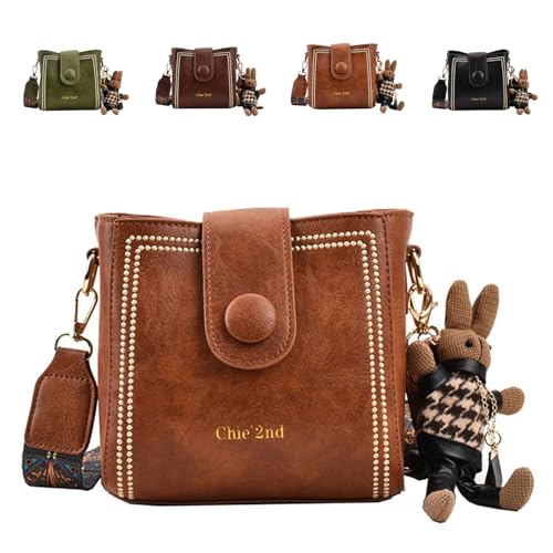 Bootara Bucket Bag, Vintage Fashion Crossbody Bag With Adjustable Wider Shoulder Strap, with Cute Rabbit Pendant