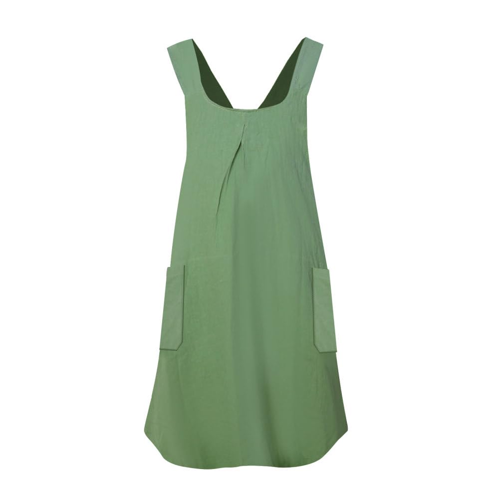 Bdkmms Women's Green Cotton Linen Apron, Cross Back Apron With Side Pockets, Summer Lightweight Aprons For Cooking, Baking, Painting, Gardening