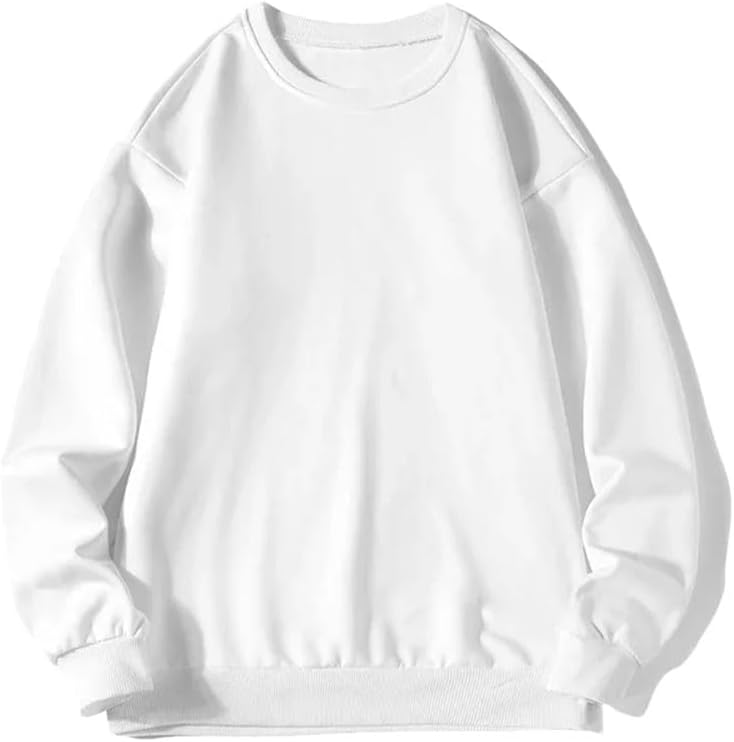 2024 Winter Men's Sweatshirt Round Neck Solid Color Loose Soft Large Size Pullover WHITE XL#XL