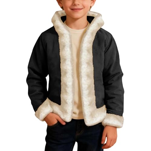 Cálida chaqueta de forro polar con capucha para niños, suéter de invierno, sudadera acogedora para niños, resistente al viento, ropa deportiva informal para niños y adolescentes, Negro , 13-14 años