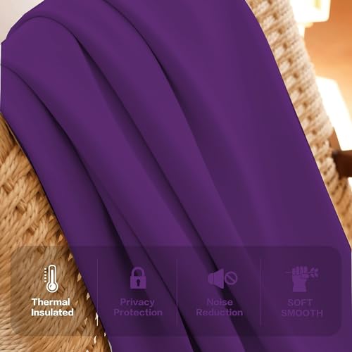 Image of Triple Pinch Pleated Blackout Curtains Thermal Insulated Room Darkening Curtains for Bedroom /Livingroom Pack of 2 Panels, Tiebacks, Hooks (Plum)